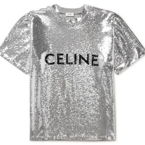 CELINE Sequin-embellished Cotton-jersey T-shirt in silver